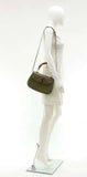 Gucci Bamboo Top Handle Olive Green Pebbled Leather 2 Way Bag