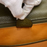 Gucci Bamboo Top Handle Olive Green Pebbled Leather 2 Way Bag