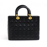 Christian Dior Lady Dior Large Black Quilted Cannage Leather Handbag
