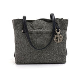 Vintage Christian Dior Gray Wool x Black Leather x Lace Purse Shoulder Bag