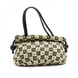 Chanel Beige & Black Canvas Camellia Check Pattern Shoulder Bag
