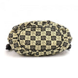 Chanel Beige & Black Canvas Camellia Check Pattern Shoulder Bag
