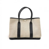 Hermes Garden Party MM Black Leather Gray Canvas Tote Bag-Limited Edition