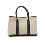 Hermes Garden Party MM Black Leather Gray Canvas Tote Bag-Limited Edition