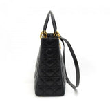 Christian Dior Lady Dior Large Black Quilted Cannage Leather Handbag + Strap