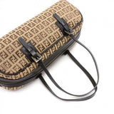 Fendi Beige Zucca Monogram Nylon and Brown Leather Bauletto Mini Boston Bag