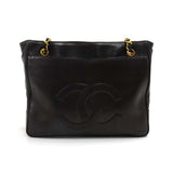 Vintage Chanel Black Lambskin Leather Front Pocket Twist Lock Shoulder Bag