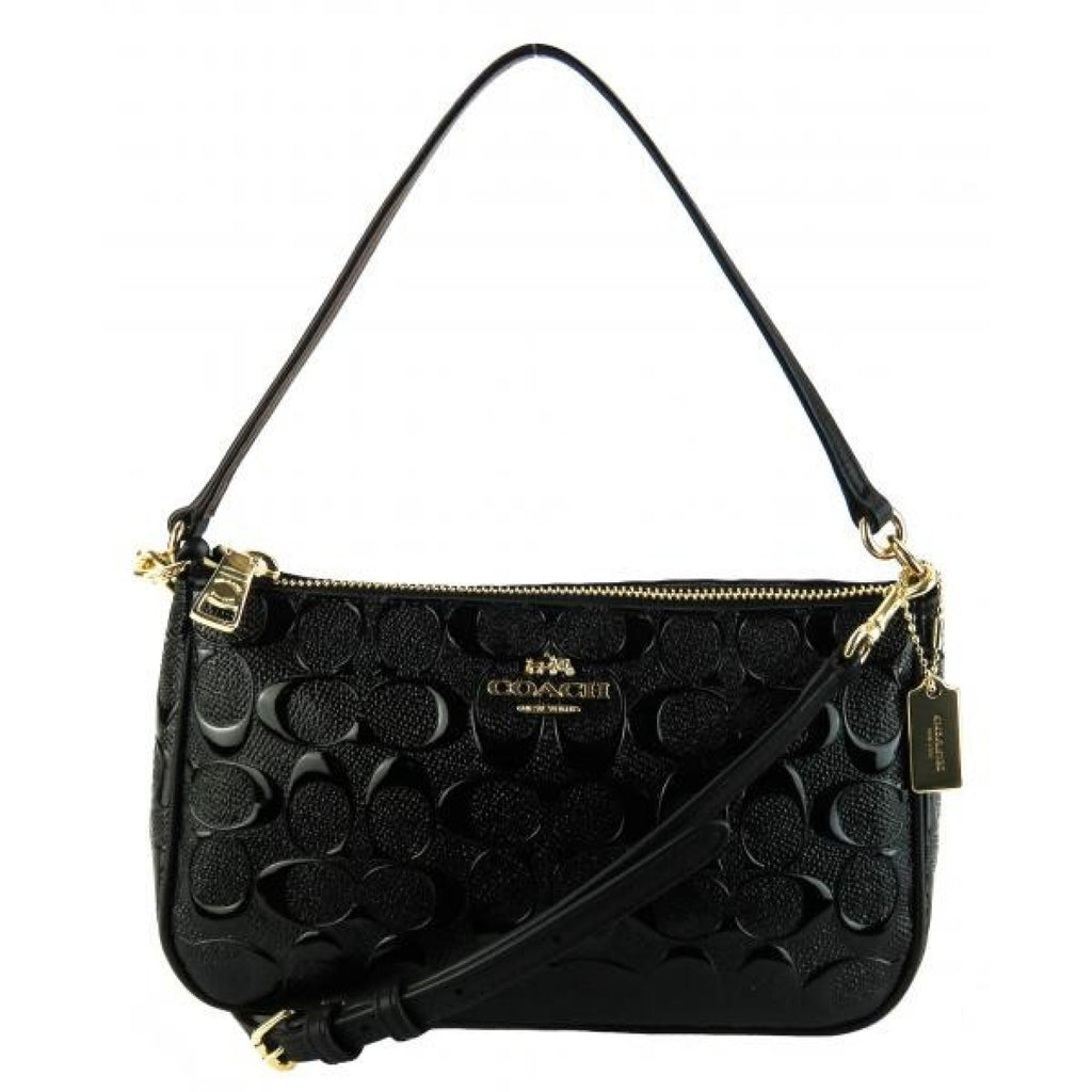 Coach Black Signature Debossed Patent Leather Small Crossbody Bag