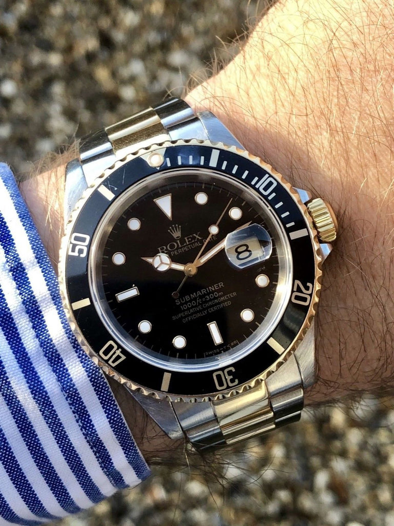 ROLEX SUBMARINER DATE 16613 40MM BLACK DIAL 18K GOLD STEEL OYSTER