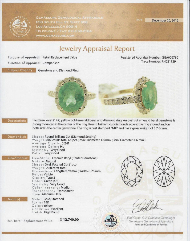 2.68ct Emerald and 0.87ctw Diamond Ring