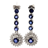 3.83ctw Blue Sapphire and 1.16ctw Diamond 14KT White Gold Dangle Earrings