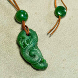 Legend Dragon Jade Magatama Nephrite Pendant - Gemstone Sculpture Gem Carving