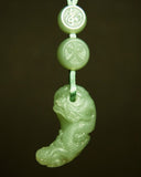 Magatama Jade Nephrite Dragon Pendant with Your Initials - Gem Carving by Master