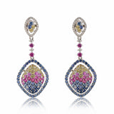 4.50ctw Multi Color Sapphire and 0.20ctw Diamond 18K White Gold Dangle Earrings