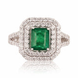 1.32ct Emerald and 1.20ctw Diamond Platinum Ring