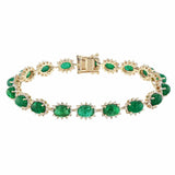 18.69ctw Emerald and 1.23ctw Diamond 14K Yellow Gold Bracelet