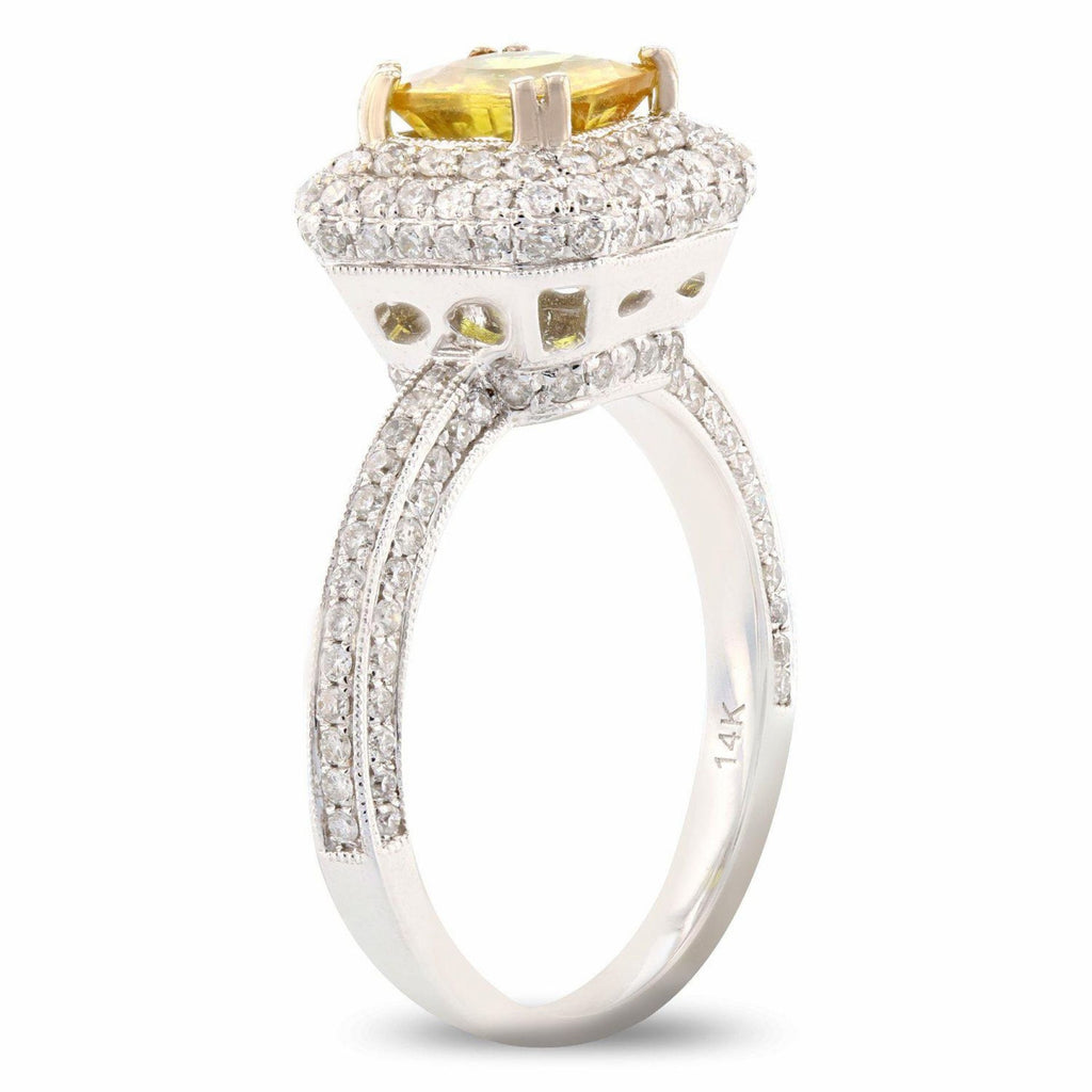 1.52ct Yellow Sapphire and 0.97ctw Diamond 14K White Gold Ring