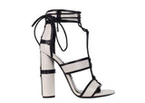 TOM FORD WOMENS WHITE HARRIET PANELED LEATHER PATCHWORK SANDALS PUMPS
