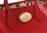 ROBERTO CAVALLI FIRENZE RED LARGE LEATHER SHOPPING TOTE BAG