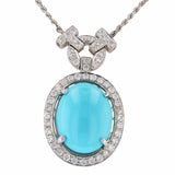 11.13ct Turquoise and 1.17ctw Diamond 14K White Gold Pendant/Necklace