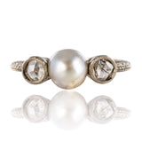 Pearl and rose cut diamond ring