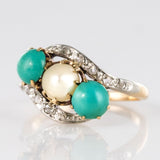 Turquoise ring, fine pearl and diamonds