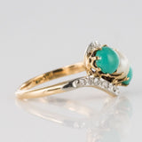 Turquoise ring, fine pearl and diamonds