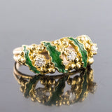 Ring with diamonds and green enamel