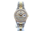 Pre Owned Mens Rolex Two-Tone Datejust Diamond with a Silver Dial 16233