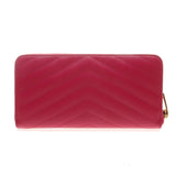 YSL / Saint Laurent 358094 Fuchsia Matelasse Calf Leather Zip Around Long Wallet