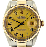 Pre Owned Mens Rolex Two-Tone Datejust with a Gold Roman Dial 16013