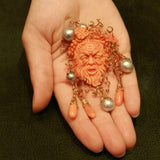 Engraved cameo coral Bacchus brooch