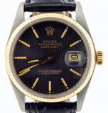 Pre Owned Mens Rolex Two-Tone Datejust with a Black Tapestry Dial 16013