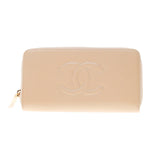 Chanel Beige Grained Zip Around Wallet