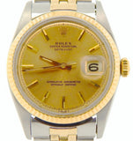 Pre Owned Mens Rolex Two-Tone Datejust with a Gold Champagne Dial 1601