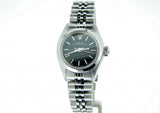 PRE OWNED LADIES ROLEX STAINLESS STEEL OYSTER PERPETUAL WITH A BLACK DIAL 6718