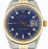 Pre Owned Mens Rolex Two-Tone Datejust with a Blue Diamond Dial 1601