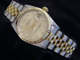 Pre Owned Mid Size Rolex Two-Tone Datejust with a Gold Diamond Dial 68273