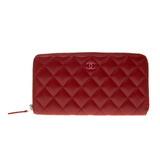 Chanel Red Lambskin Quilted Zip Around Long Wallet