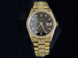 Pre Owned Mens Rolex Yellow Gold Diamond Datejust with a Black Dial 16238