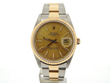 PRE OWNED MENS ROLEX TWO-TONE DATE WITH A GOLD/CHAMPAGNE DIAL 15223