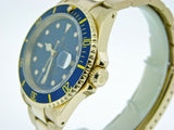 PRE OWNED MENS ROLEX YELLOW GOLD SUBMARINER DATE WITH A BLUE DIAL 16618