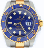 PRE OWNED MENS ROLEX TWO-TONE SUBMARINER CERAMIC WITH A BLUE DIAL 116613