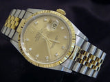 Pre Owned Mens Rolex Two-Tone Datejust with a Gold Diamond Dial 16233