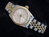 PRE OWNED LADIES ROLEX TWO-TONE OYSTER PERPETUAL WITH A SILVER DIAL 67193