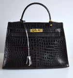 Hermes Kelly 32 Black Crocodile