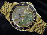 PRE OWNED MENS ROLEX YELLOW GOLD GMT-MASTER WITH A MOP DIAMOND DIAL 16758