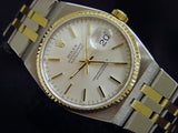 PRE OWNED MENS ROLEX TWO-TONE OYSTERQUARTZ DATEJUST SILVER 17013