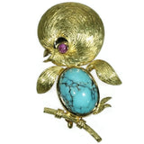 50s comical bird on branch brooch