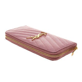 YSL / Saint Laurent 358094 Old Rose Matelasse Calf Leather Zip Around Long Walle